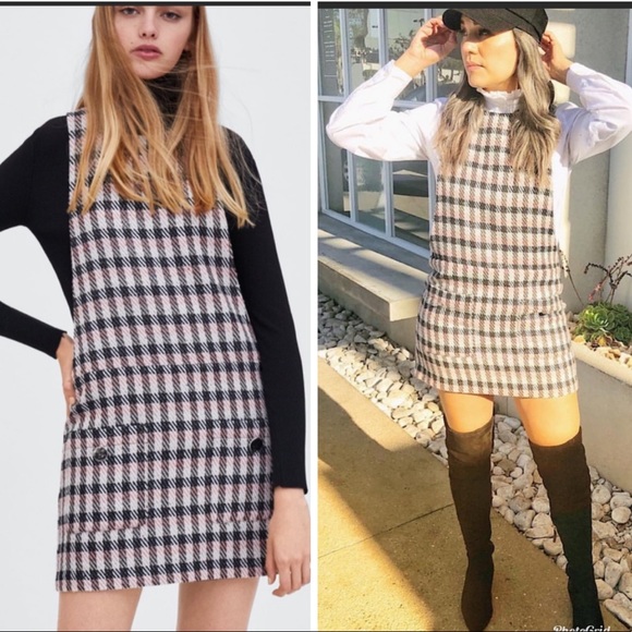 zara plaid overall dress